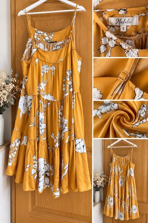 🌼 Nabila Sommerkleid Gr. S – Satin-Look – Blumen – Strand