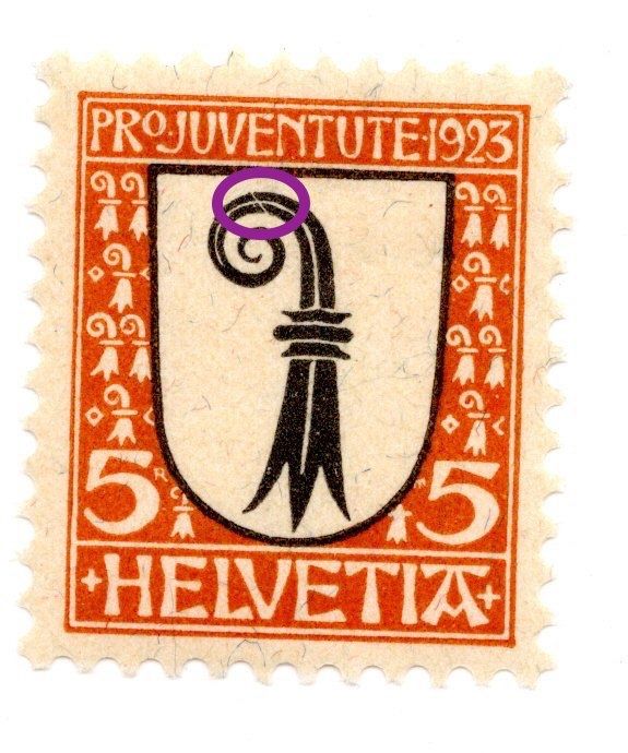 Tutti i francobolli: 070b PJ 1923 Scudo / Difetto – Usato da Breganzona venduto da dede46