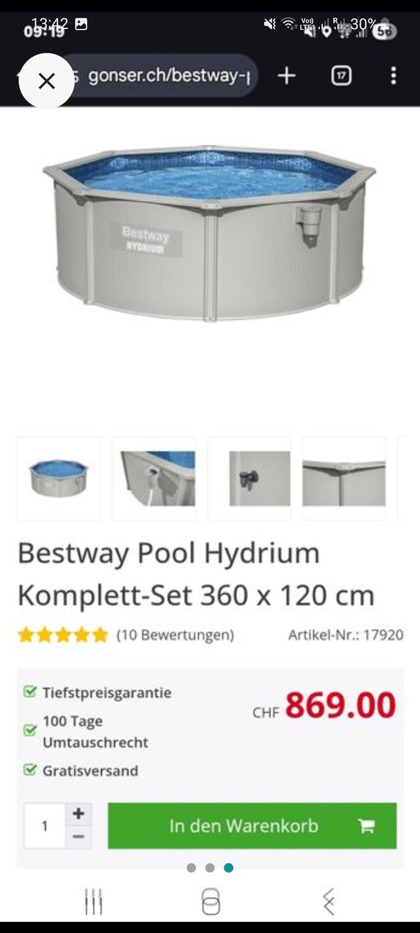 Bestway Piscine: Pool mit Stahlwand 3.60m x 1.20m – Difettoso da Inkwil venduto da Patmei0 2