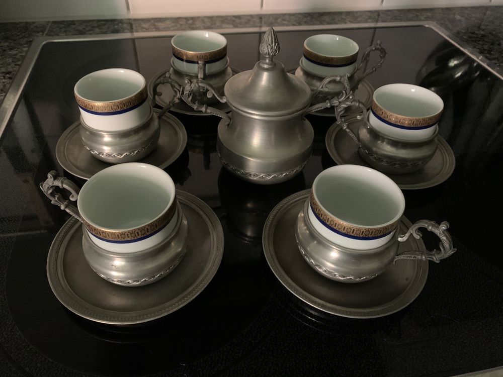 Mocca Espresso Kaffee Service aus Porzellan und Zinn | Kaufen auf Ricardo