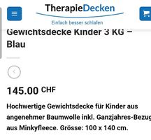 Therapiedecke Gewichtsdecke für Kinder 3kg