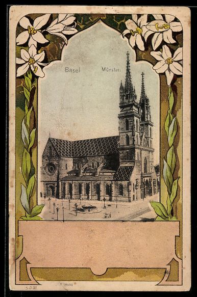 Cartoline postali: Litho Basel, Münster, Lilien, Passepart – Usato da Berlin venduto da bartko-reher