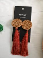 🤩MANGO OHRRINGE BEIGE & QUASTEN ORANGE NEU