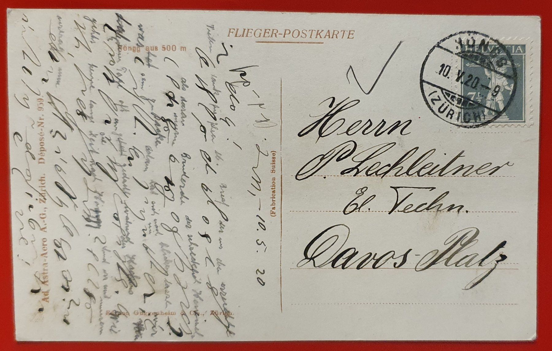 Ansichtskarten: Höngg 1920 - Flieger-Postkarte – Gebraucht aus Kreuzlingen von Rschweiz1 1