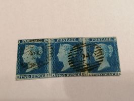 Two pence blue 1841, Platte 4, 3er Streifen 