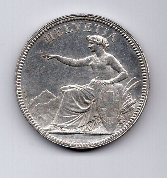 Toutes les monnaies: (2346) CH, 5 Franken 1874 B. stgl – D'occasion à Rüthi (Rheintal) par erdnuessli1 1