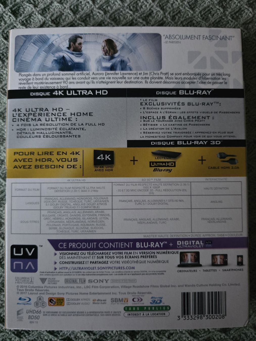 Tous les DVDs: Passengers - 4K UltraHD + 3D Blu-ray + Blu-ray  – D'occasion à Ellikon a d Thur par razzorblog 1