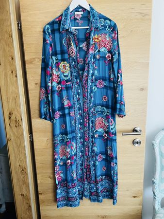 Anjuna straKleid lang blau kariert mit Blumenmuster neuwerti
