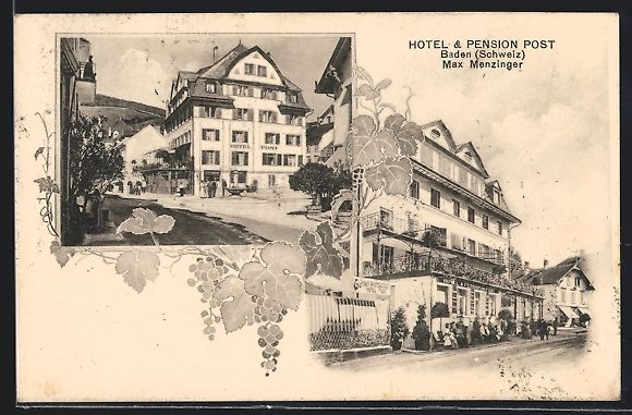 Cartoline postali: Baden, Ansichten vom Hotel Post im Passe – Usato da Berlin venduto da bartko-reher