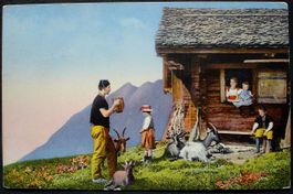 ALPHÜTTE Bauernfamilie mit Ziegen