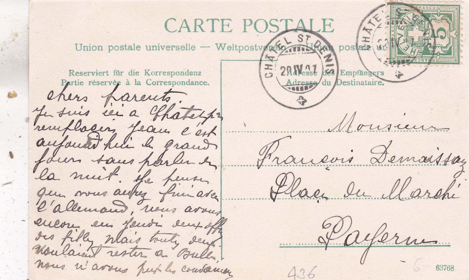 Cartoline postali: Châtel St.Denis Eglise 1907 – Usato da Herisau venduto da Lisegrat2008 1