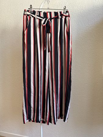 Pantalon d’été noir/rouge/beige rayé Zebra, t.36/S