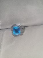 STAHL Ring mit blauem Stein, Grösse 62