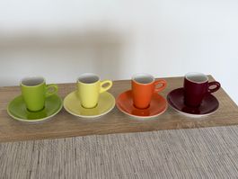 4 Espresso-Tassen von Walküre: grün, gelb, orange, bordeaux