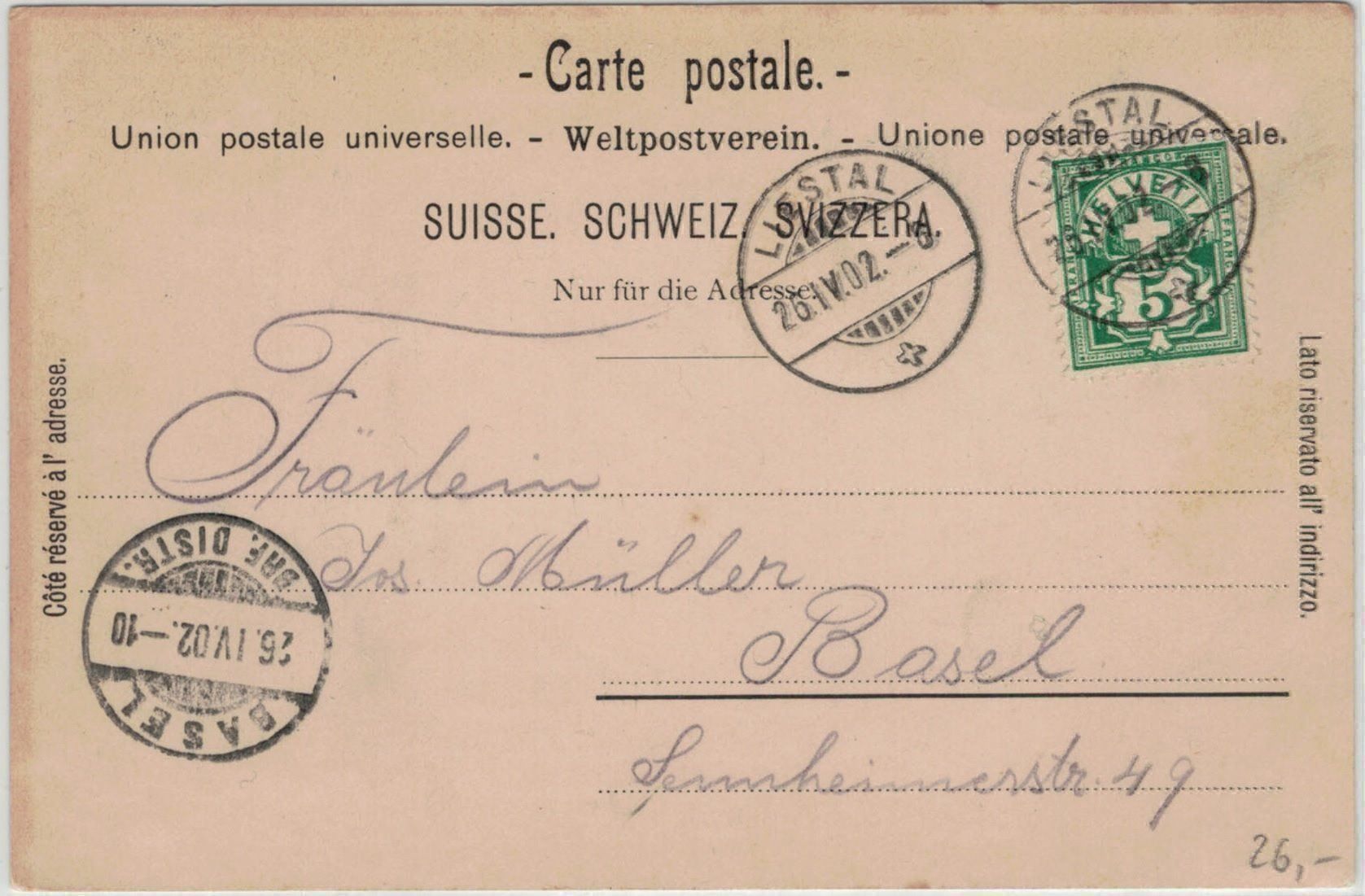 Cartoline postali: BL 15 Litho Liestal 3 Bilder 1902 – Usato da Fribourg venduto da philafri 1