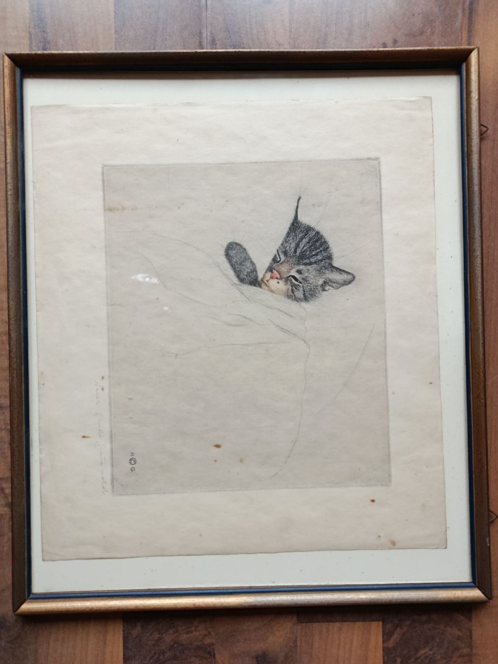 Gemälde: Guido Grünewald Katze Radierung – Gebraucht aus Riehen von twentymodern 2