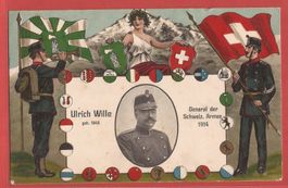 Militär Ulrich Wille General Schweiz. Armee Prägekarte 1914