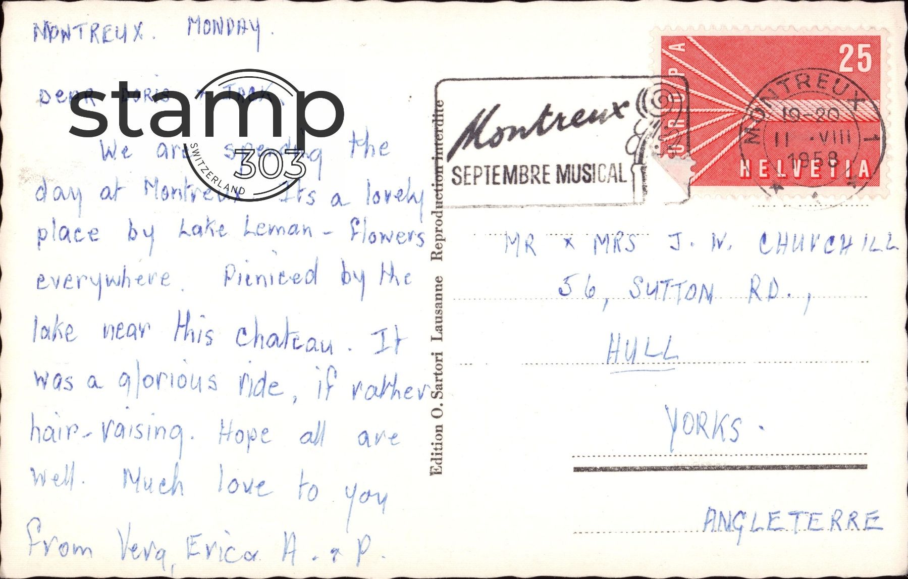Ansichtskarten: 1958 AK Montreux Château de Chillon – Gebraucht aus Eggersriet von stamp303 1
