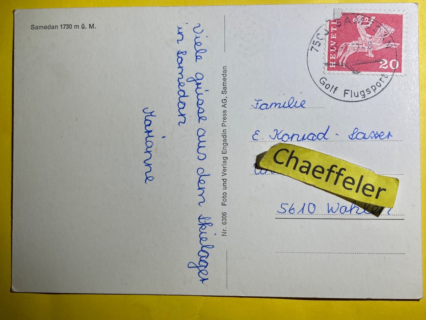 Ansichtskarten: 1969 Samedan – Gebraucht aus Zürich von Chaeffeler 1
