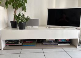 TV unit / lowboard in white gloss finish & taupe
