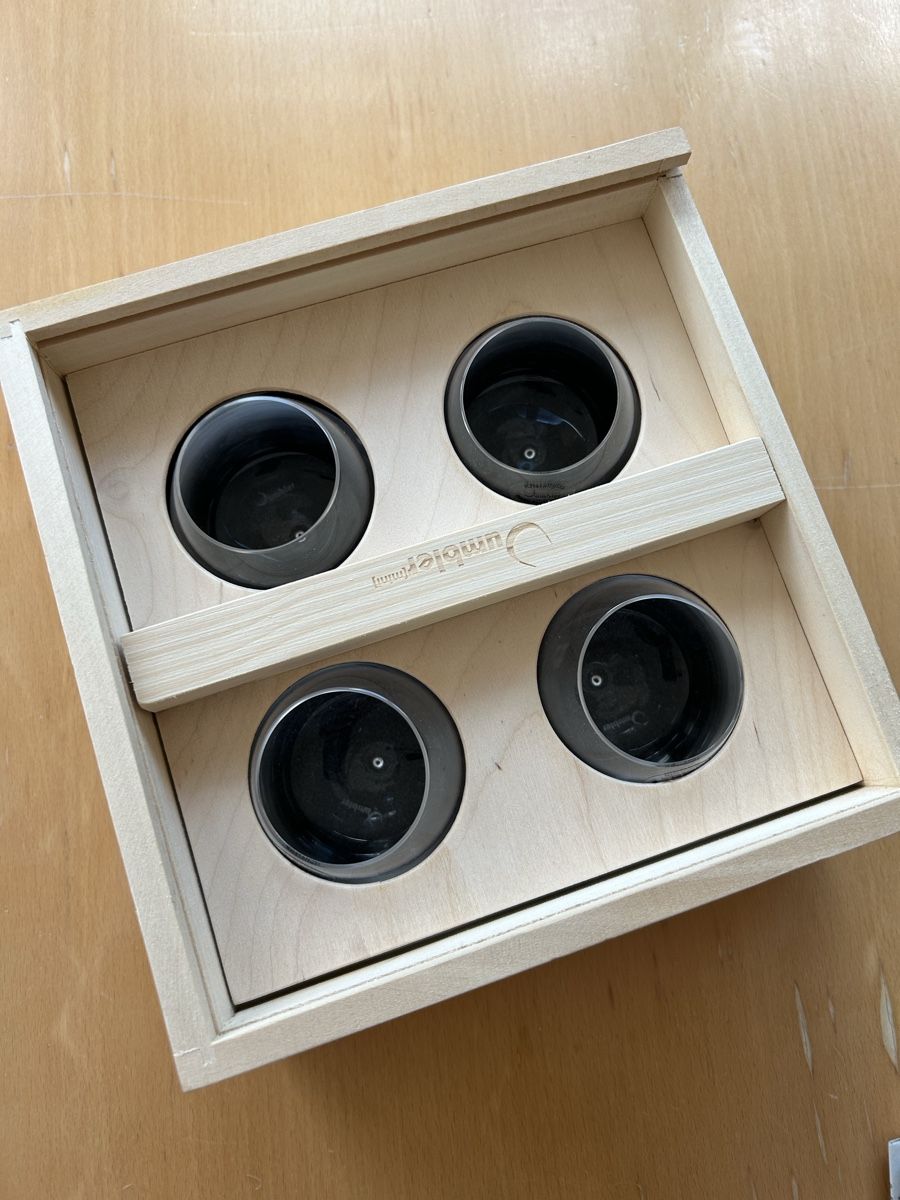 Bicchieri: WUMBLER Mini Holzbox mit 4 Gläsern – Nuovo (secondo la descrizione) da Mörigen venduto da Knopf63 1