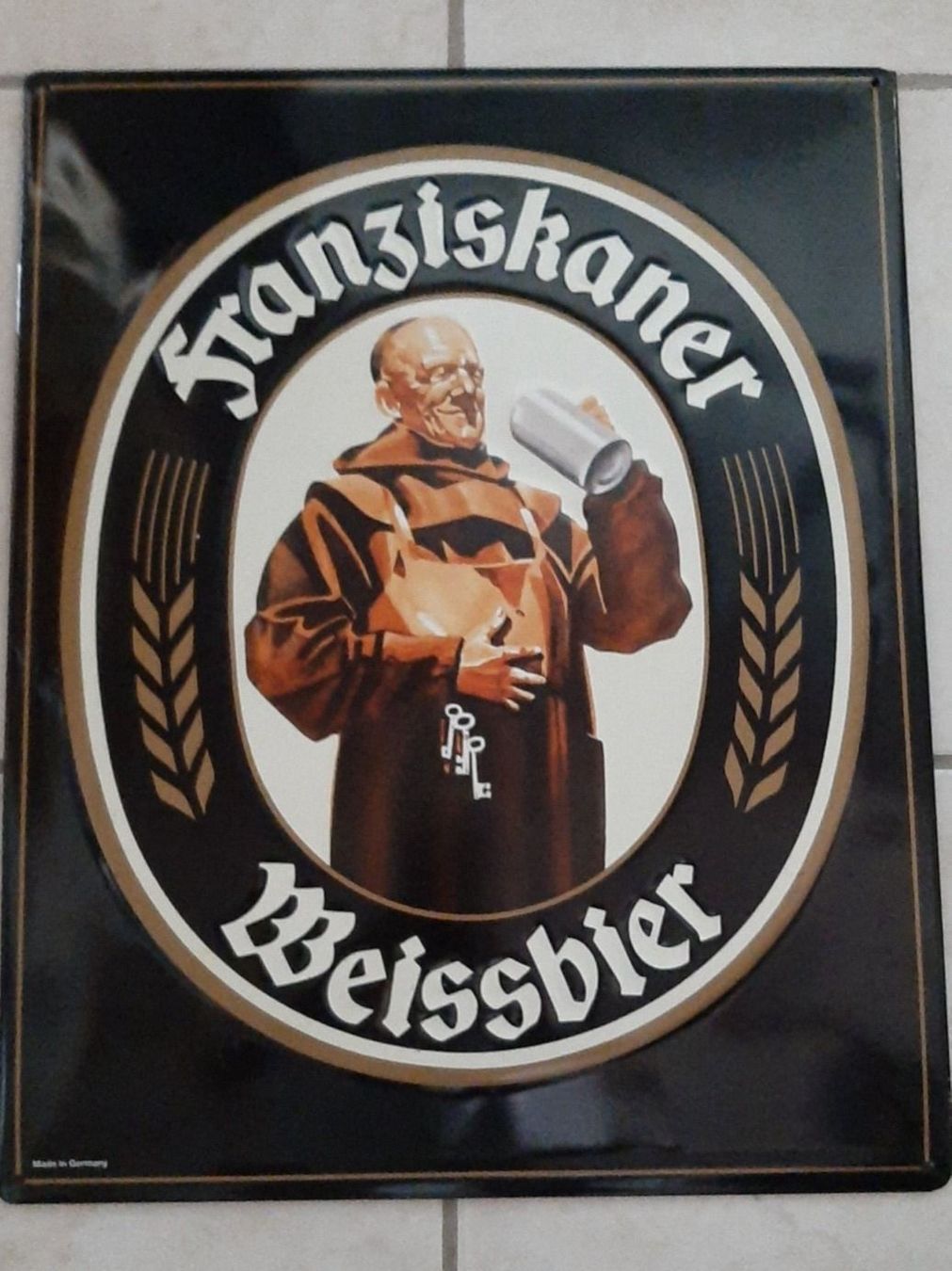 Schilder: Blechschild FRANZISKANER WEISSBIER. – Gebraucht aus Buchs AG von Cuescu