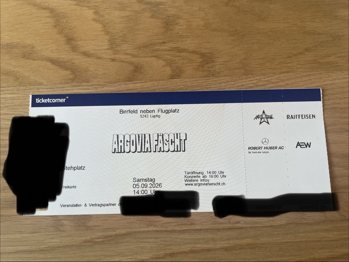 Biglietti: Argovia Fäscht 1 Stehplatz Sa. 05.09.26 – Nuovo (secondo la descrizione) da Schüpfheim venduto da Nussbaum_4