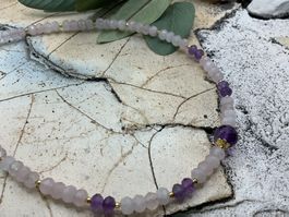 Collier facettierter Rosenquarz und Amethyste