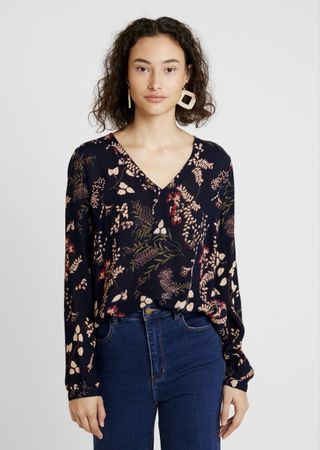 KAFFE Bluse Kallen Amber Viskose L dunkeblau floral