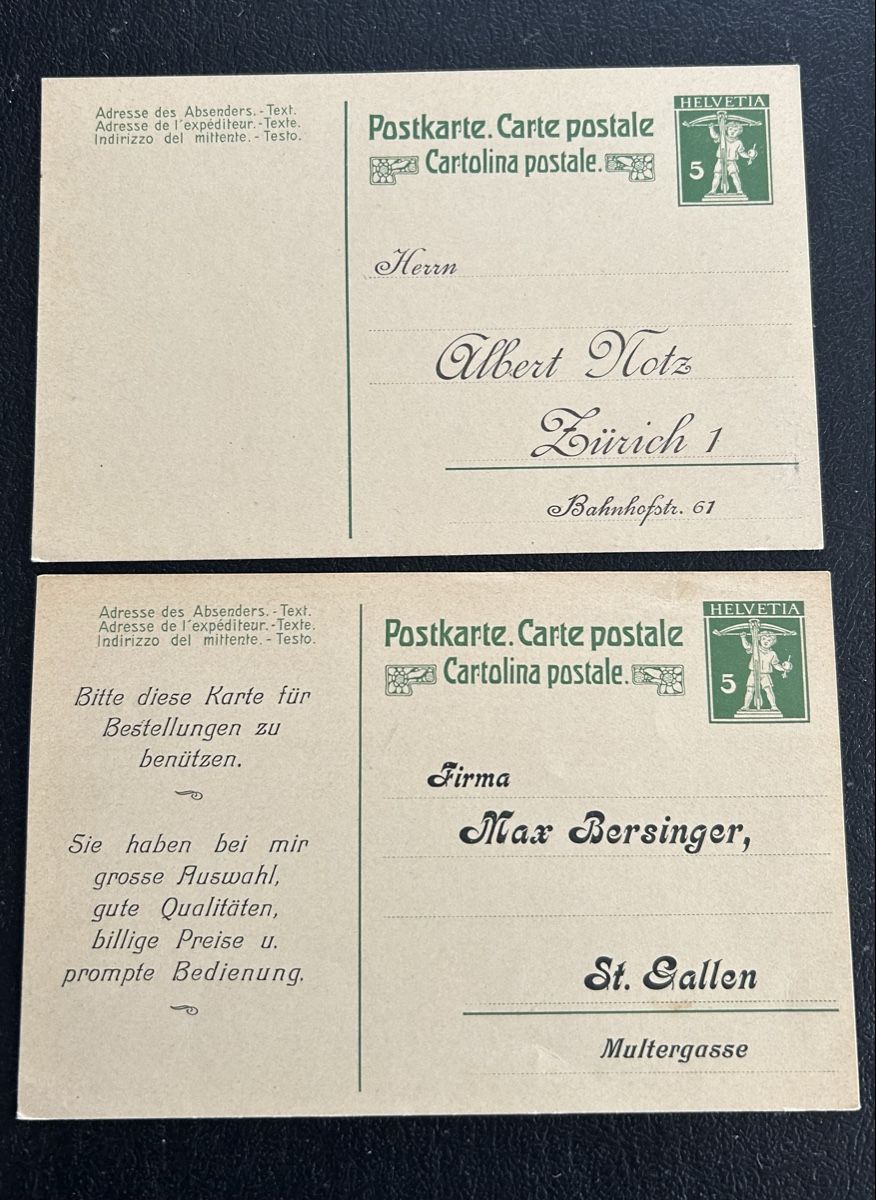 Alle Briefmarken: 2 Postkarten mit Firmenaufdruck  – Gebraucht aus Horw von Tellbub