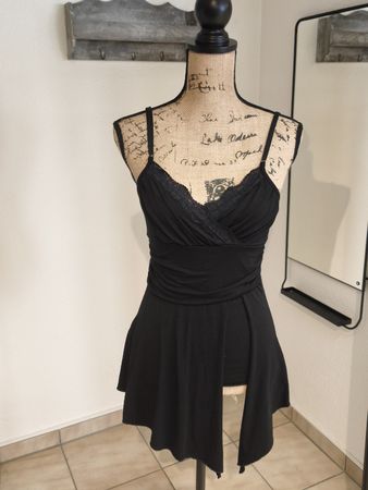 Schwarzes Damen Trägertop mit Spitze, Gr. S, Sommerlich, 