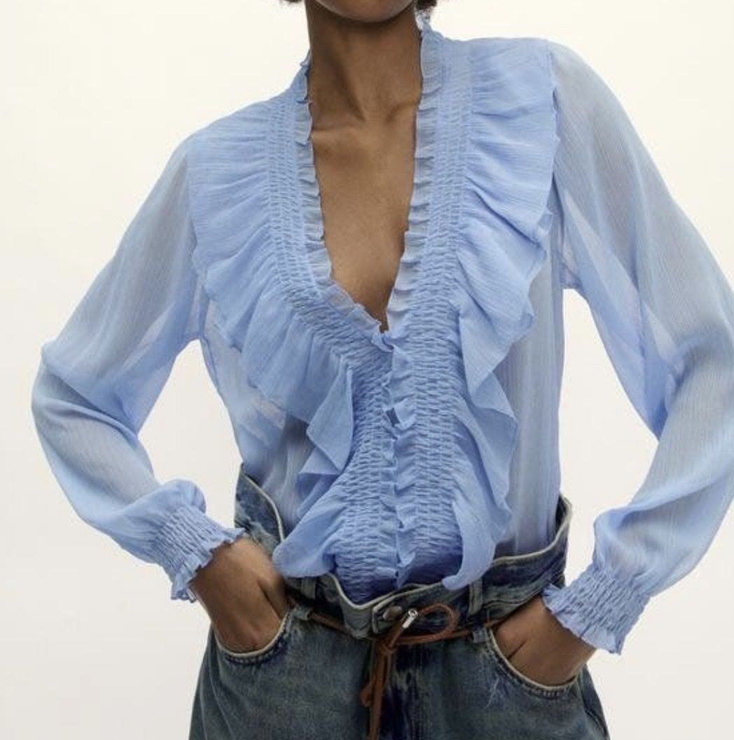 Zara Camicette: Luftige Zara Bluse hellblau mit Rüschen Gr. 38  – Nuovo (secondo la descrizione) da Schlossrued venduto da BeautifulMelody 2