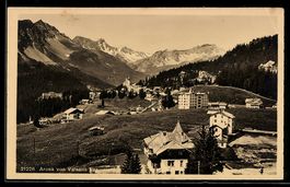 Arosa, Blick von Valsana auf Dorf, Hotel