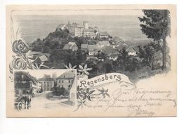 2-Bild-LITHO Jugenstil REGENSBERG - Pferde-Fuhrwerk