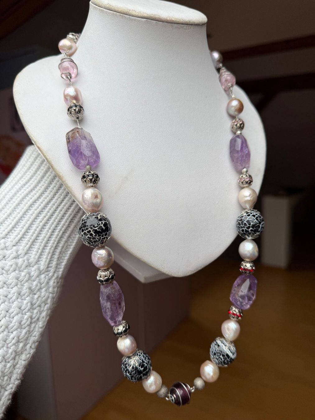 Catenine: Wunderschöne, Unikate, lange Amethyst, Perlen Kette -  NEU – Nuovo (secondo la descrizione) da Basel venduto da Chili007 1