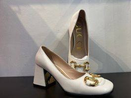 Gucci White Horsebit Heels