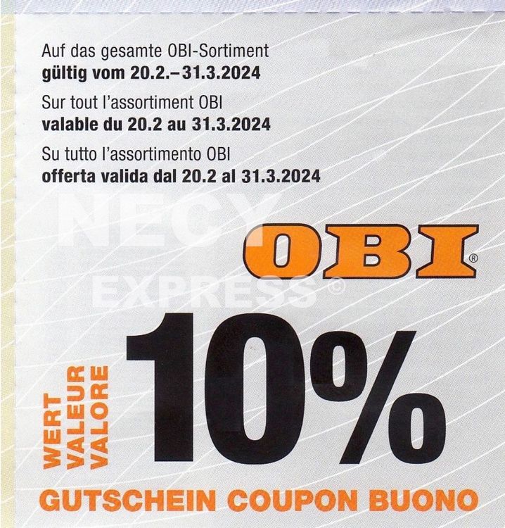 OBI Gutschein 10 gültig auf alles! Kaufen auf Ricardo
