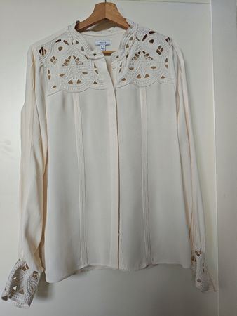 Reiss Cream Lace Detail Blouse UK10 EU38 Summer Style 🤍