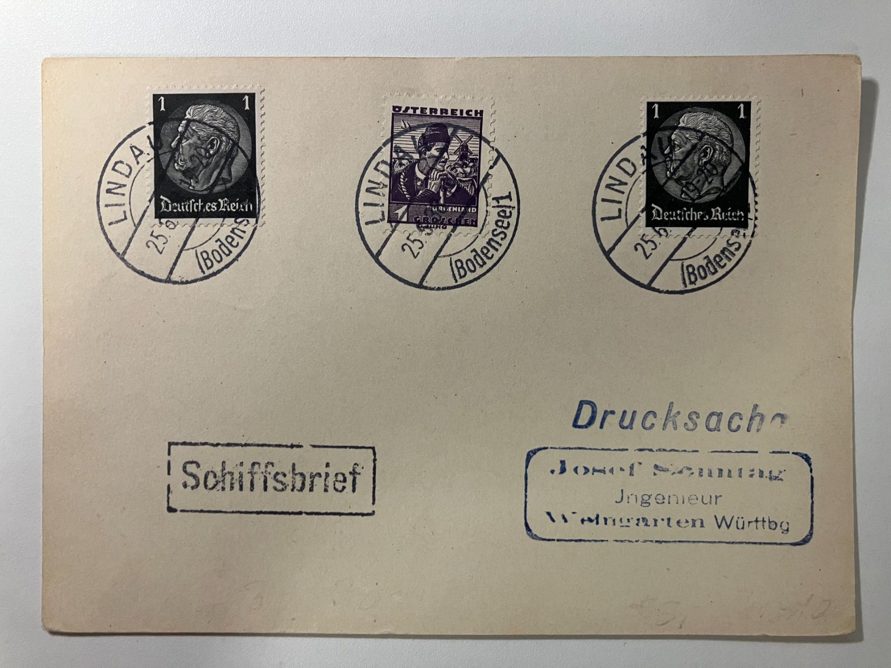 Tutti i francobolli: Deutsches Reich 1938, Schiffsbrief Lindau Bodensee – Usato da Würenlos venduto da Eulenpostuhu