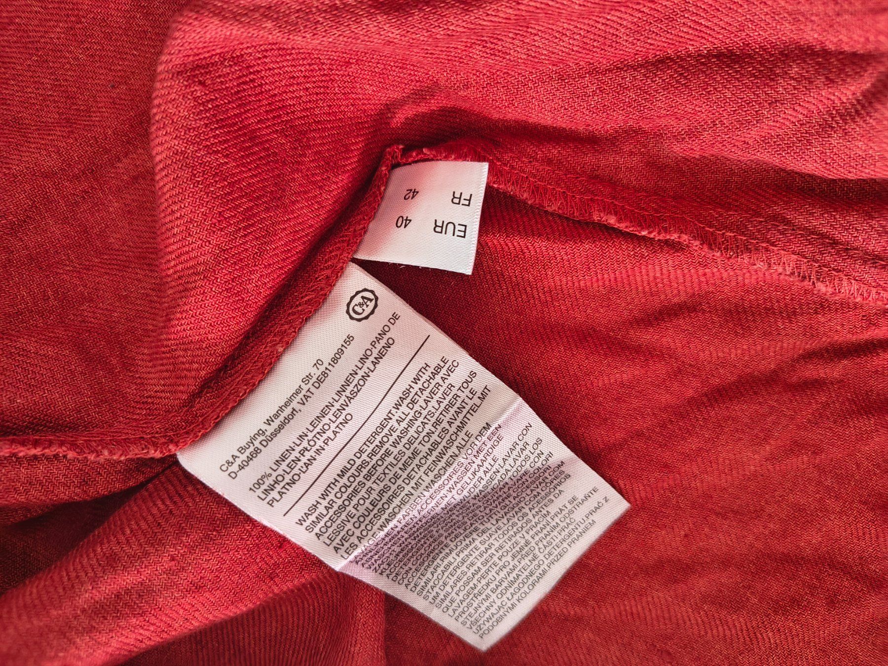 C&A Vestiti: Sommerkleid 100% Leinen 40, rot – Usato da Bülach venduto da beans94 1