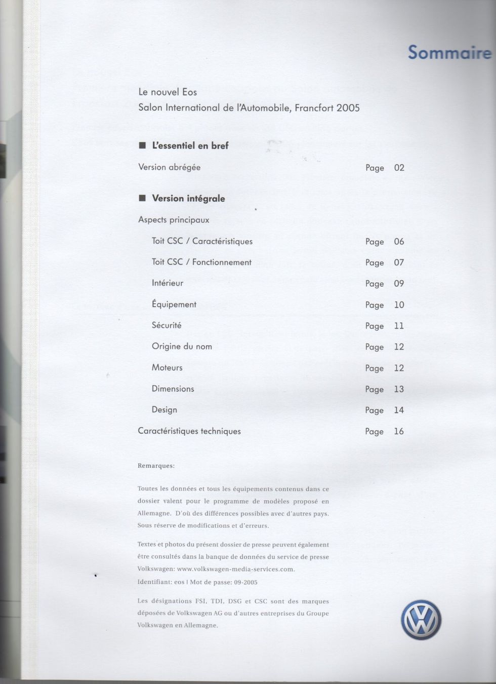 VW Dokumente: Pressemappe VW EOS IAA 2005 – Gebraucht aus Corminboeuf von corbay 1