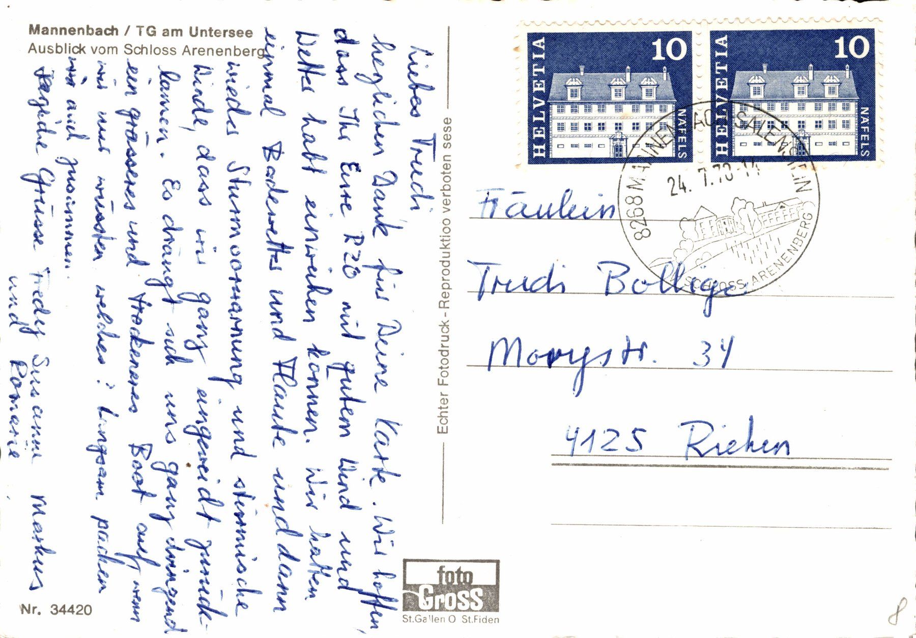 Cartoline postali: Mannenbach / TG am Untersee – Usato da Bronschhofen venduto da Astore 1