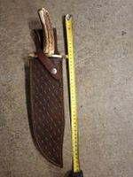 Couteau chasse MARBLE'S avec étui cuir, corne de cerf 40cm