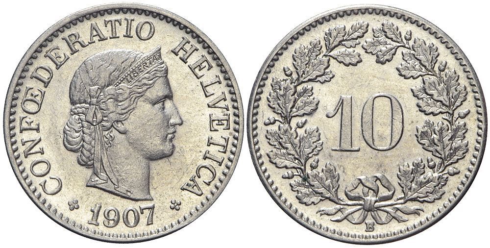 Tutti le monete: 10 Rappen 1907 (02) – Usato da Chiasso venduto da Novamarketing