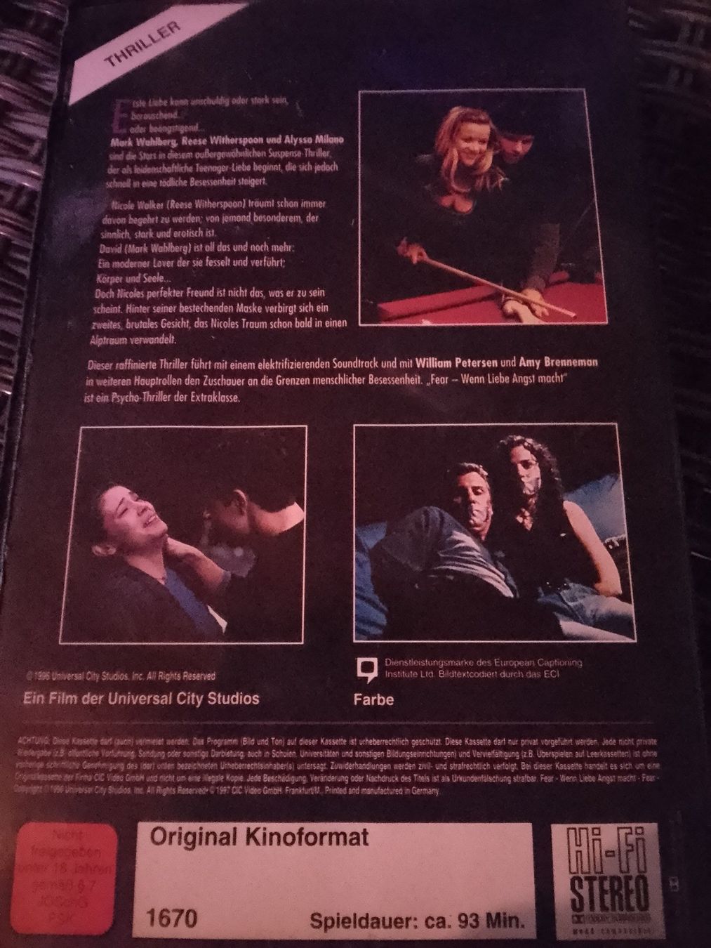 Tutti i VHS: FEAR - WENN LIEBE ANGST MACHT VHS – Usato da Remetschwil venduto da Privatflohmi 4