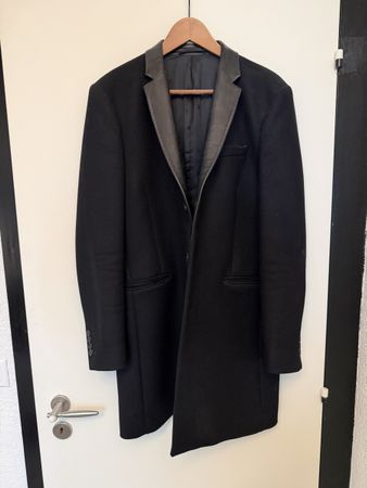 Manteau homme The Kooples laine noir col cuir état neuf