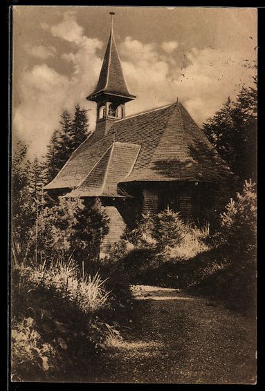 Cartoline postali: AK Gurnigel, Kath. Kirche mit Wegpartie – Usato da Berlin venduto da bartko-reher