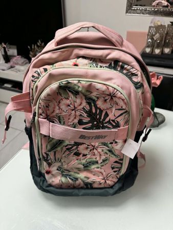 Bestway-Rucksack mit rosa-schwarzem Blumenmuster