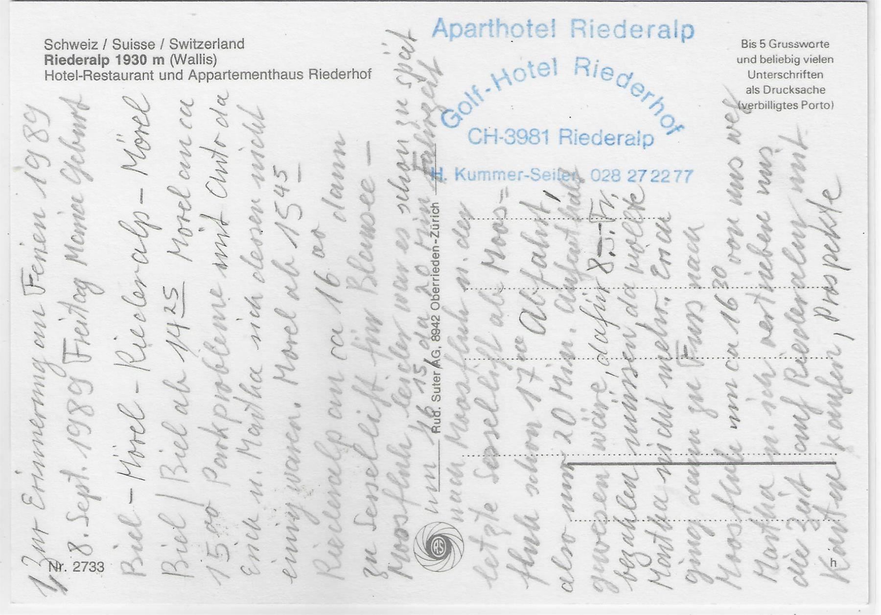 Ansichtskarten: Riederalp - Hotel-Restaurant und – Antik aus Ettingen von Kartenplanet 1