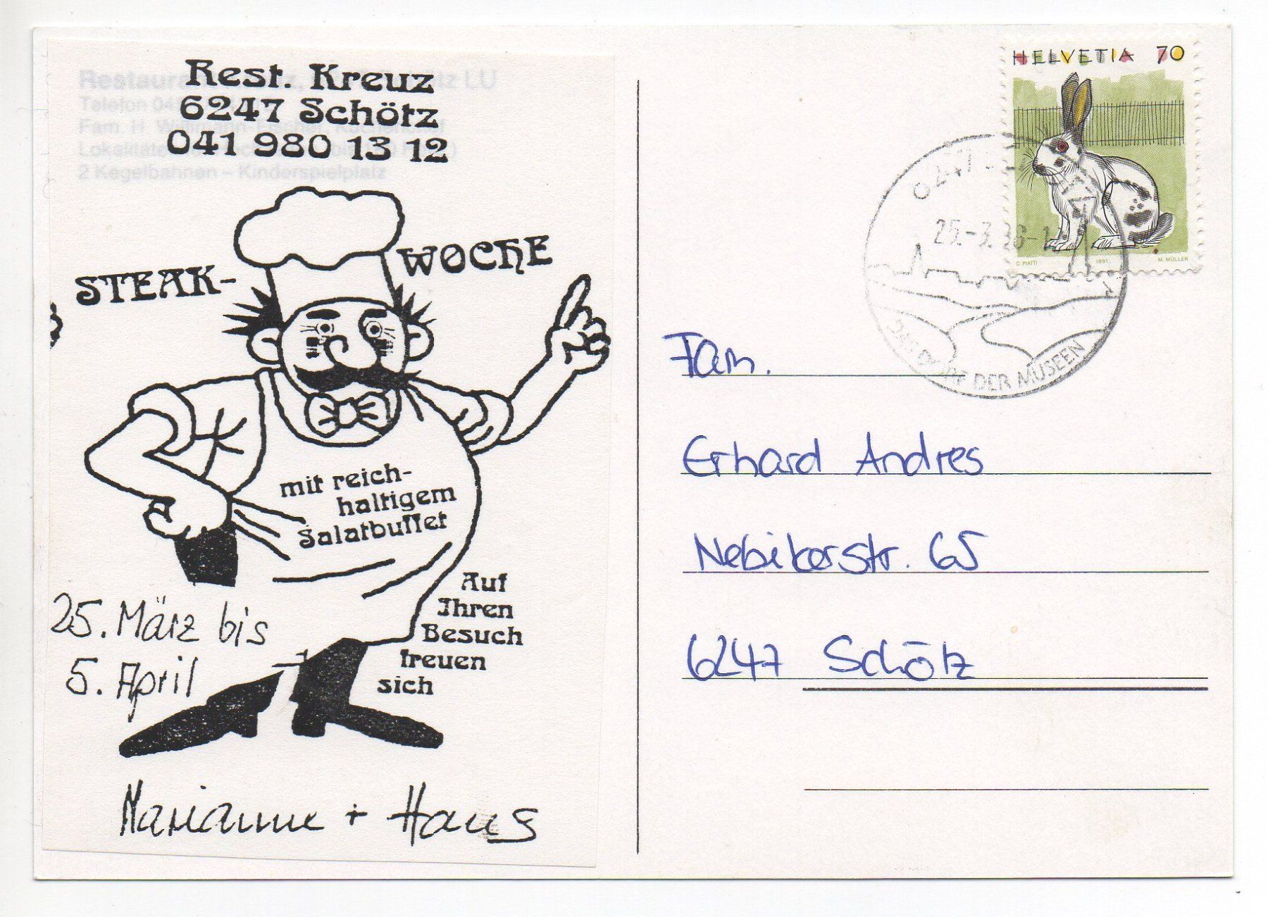 Cartoline postali: SCHÖTZ Restaurant Kreuz – Usato da Jona venduto da philajona 1